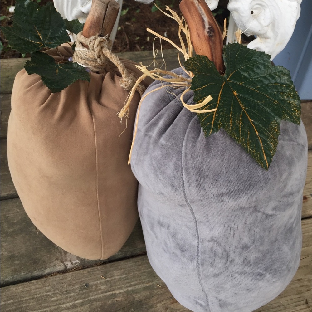 Pair Tall PUMPKINS LARGE Gray & Tan Velvet FABRIC